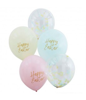 5 Ballons Pâques Confettis & Pastel