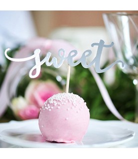 6 Cupcake Toppers Love Yum Sweet - Silber