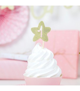 6 Cupcake Toppers Etoile Or "One"