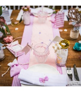 Pastel Pink Striped Linen Table Runner