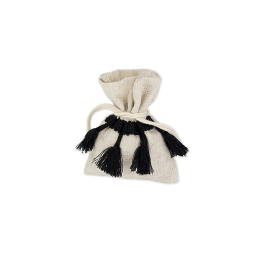 4 Linen Pouches - Black Pompom